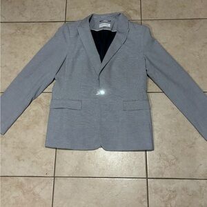 Calvin Klein Blazer Jacket Womens Size 12 Gray Checkered Button Office